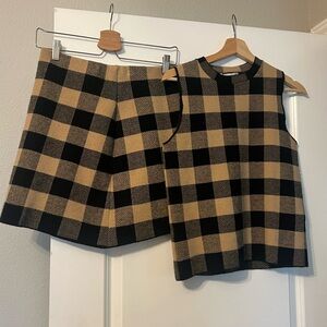 Mango Black and Tan Plaid Skirt Set